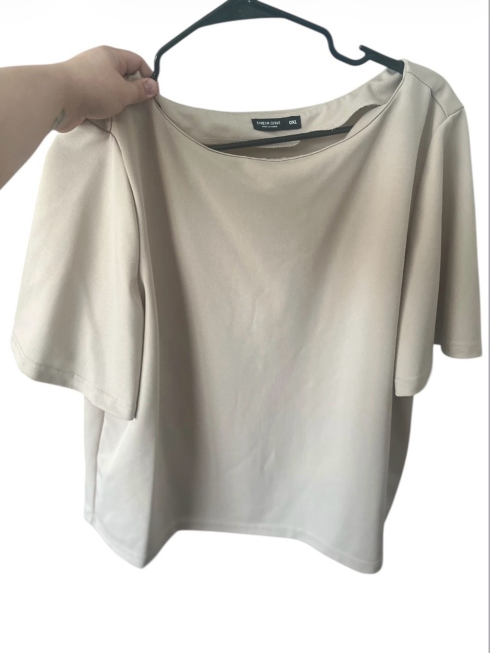 Vince Camuto Light Beige Boatneck Short Sleeve Top